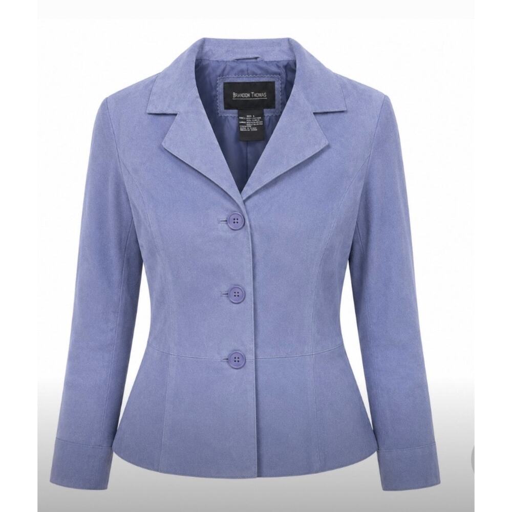 Brandon Thomas Genuine Leather Suede Blazer Jacket Blue Y2K Women's L